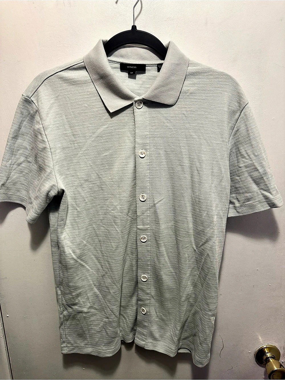 Vince Men’s Button Front Polo Shirt – Size Small – Light Gray